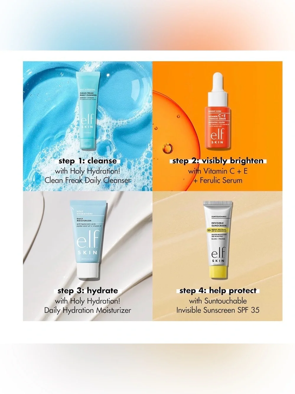Wake The E.L.F. Up! Skincare Kit - sunscreen, moisturizer, vitamin C & cleanser.